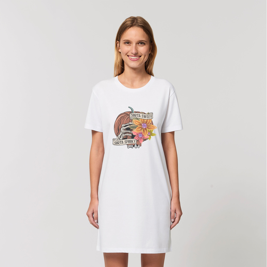 SORTA SWEET - SORTA SPOOKY Organic T-Shirt Dress - DirectlyPersonalised