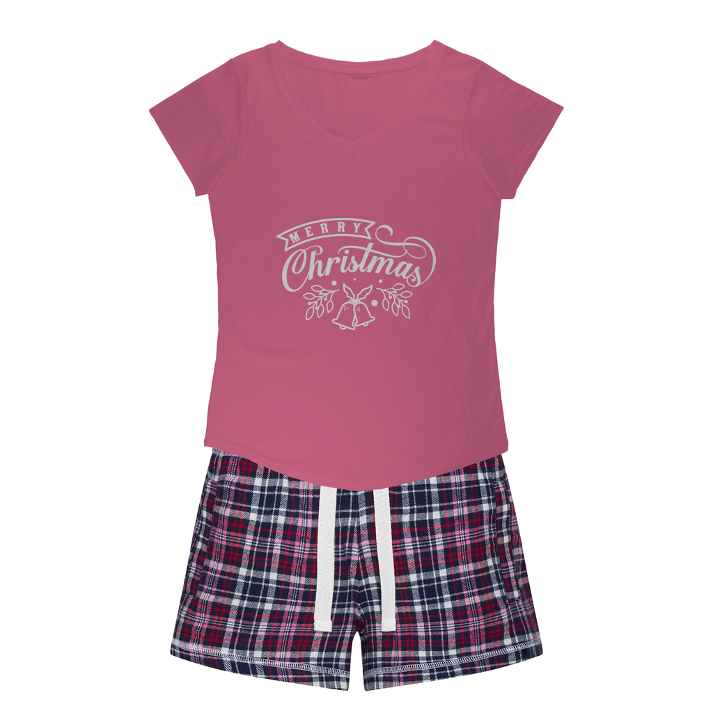 Merry Christmas White Women's Sleepy Tee and Flannel Short