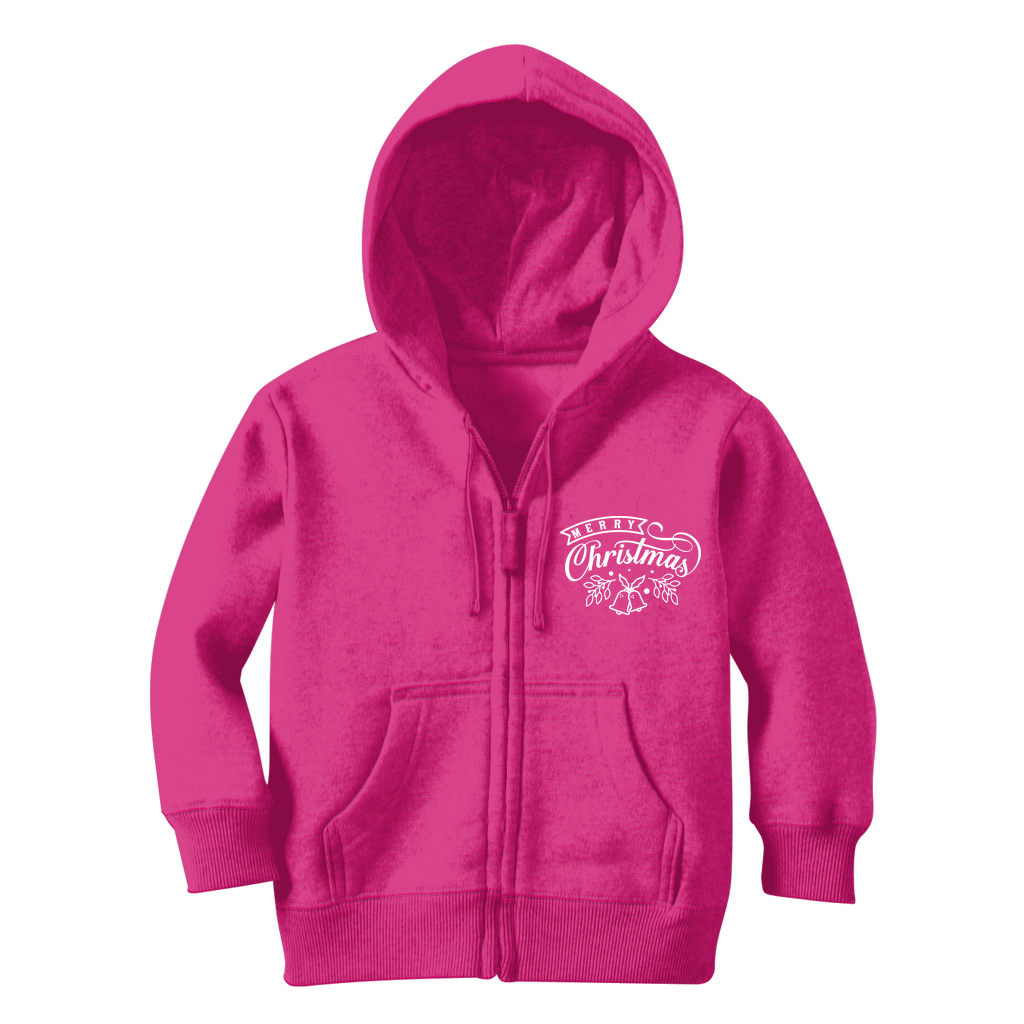 Merry Christmas White Classic Kids Zip Hoodie