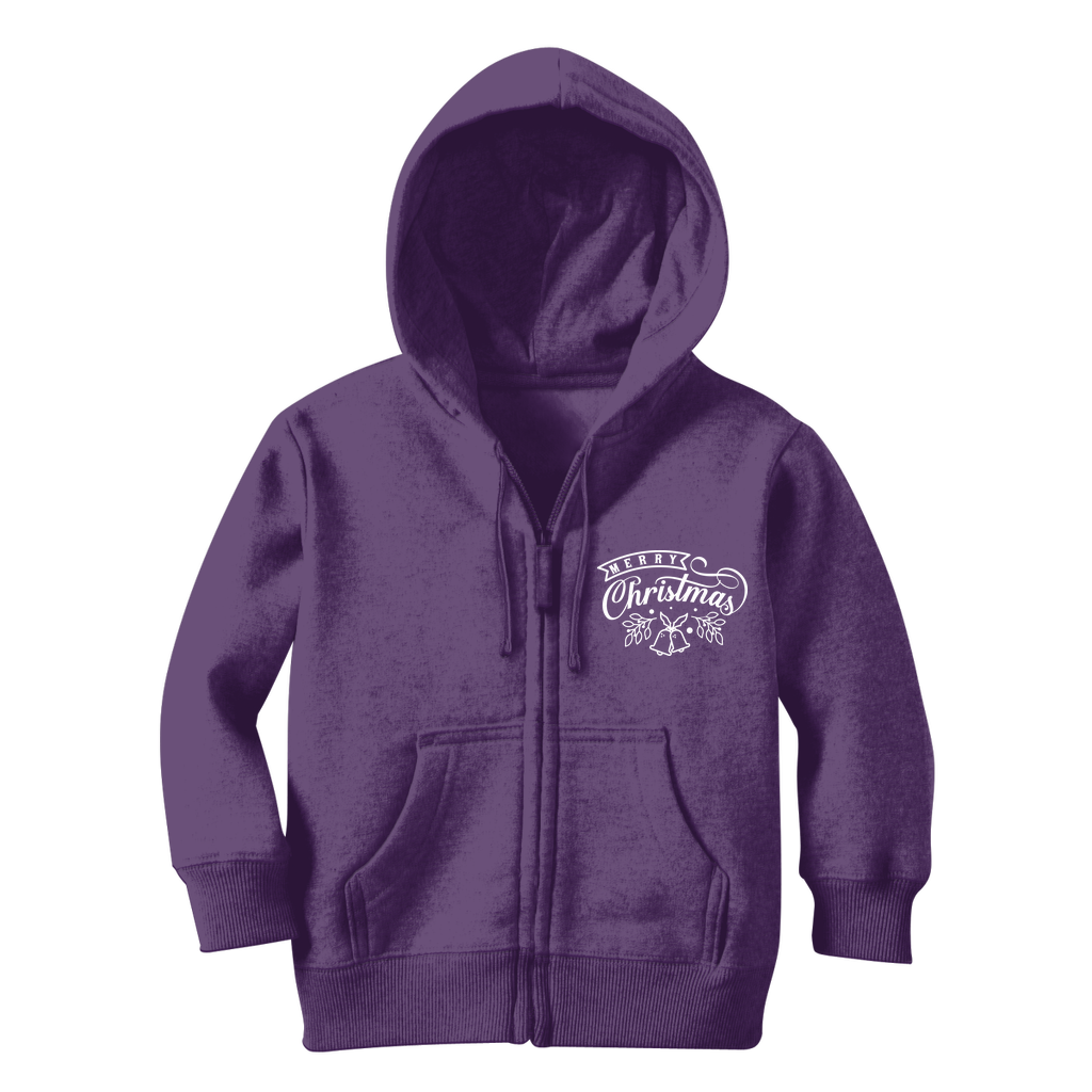 Merry Christmas White Classic Kids Zip Hoodie
