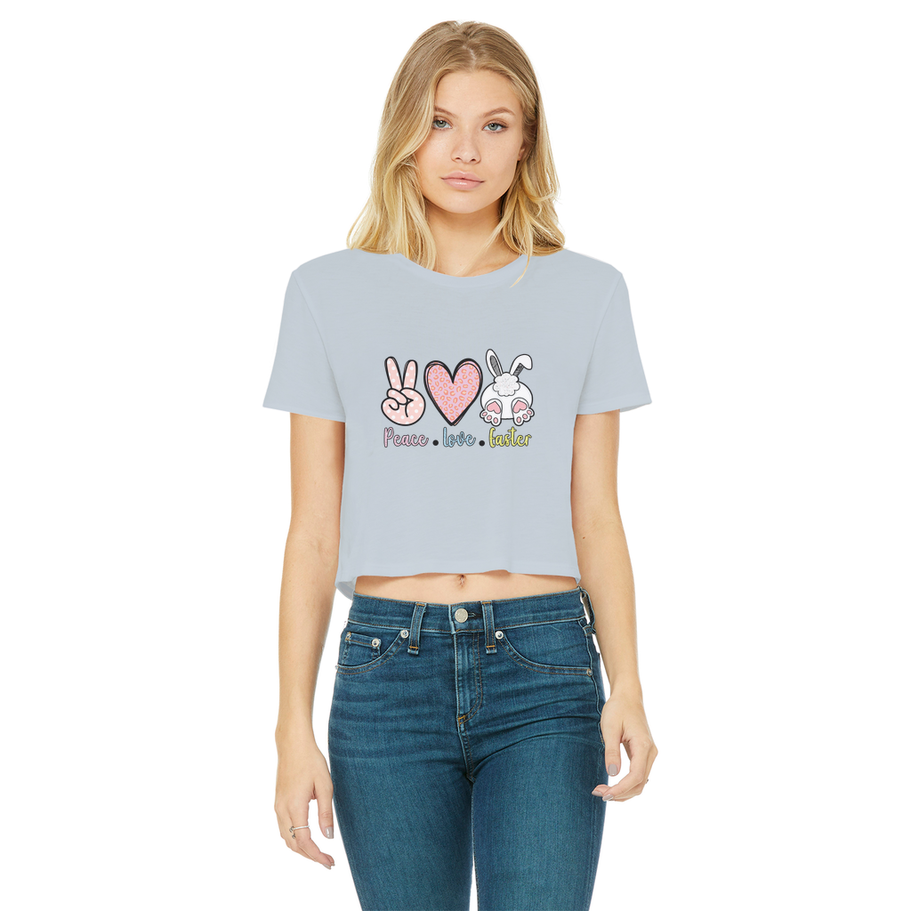 PEACE LOVE EASTER Classic Women's Cropped Raw Edge T-Shirt - DirectlyPersonalised