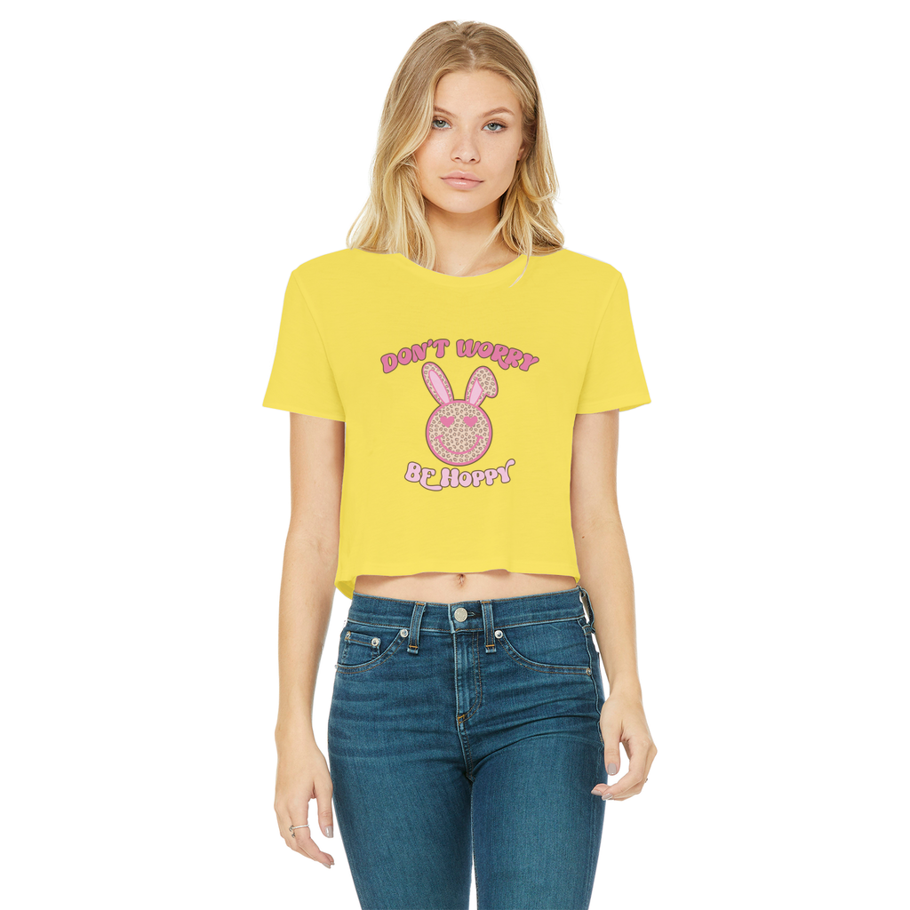 Don't worry be 'happy' Classic Women's Cropped Raw Edge T-Shirt - DirectlyPersonalised