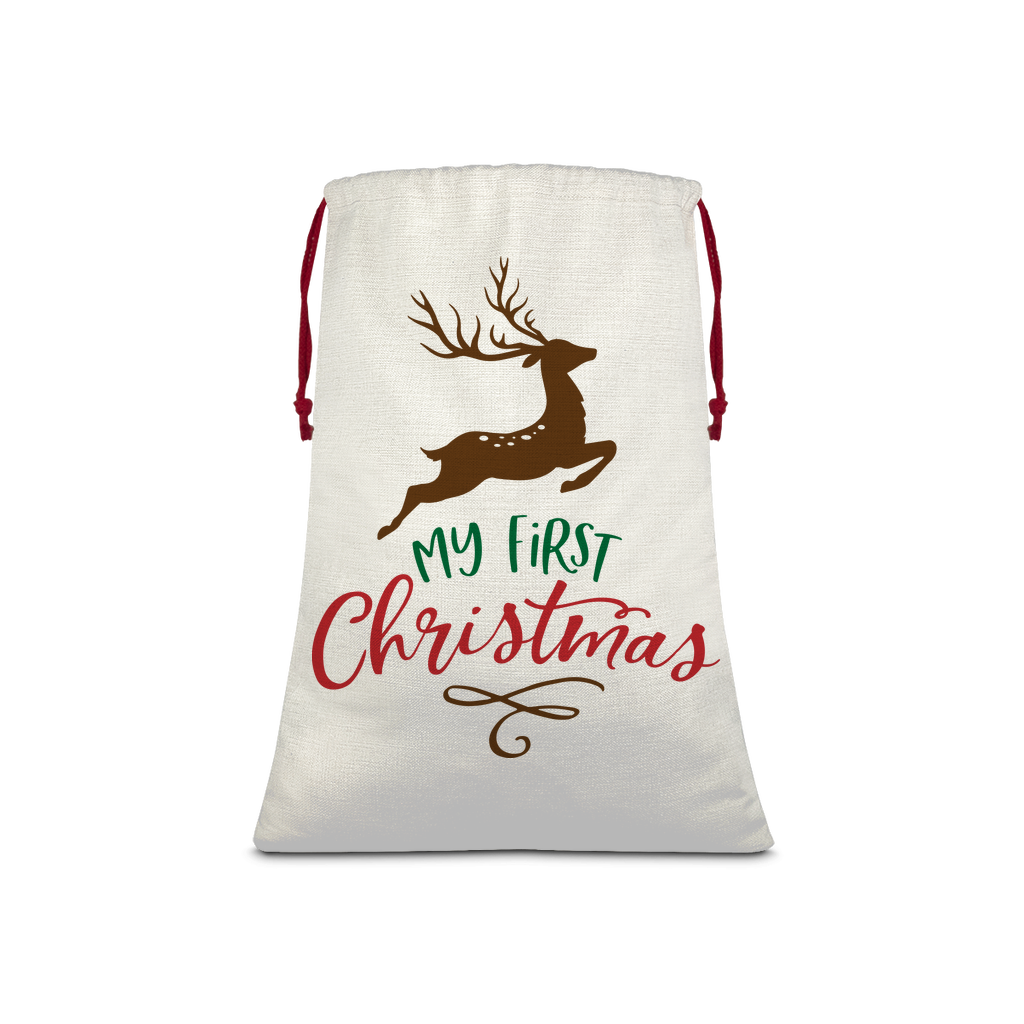 My First Christmas Colour Sublimation Linen Drawstring Sack - DirectlyPersonalised