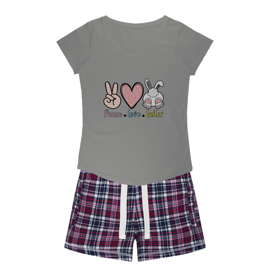 PEACE LOVE EASTER Women's Sleepy Tee and Flannel Short - DirectlyPersonalised