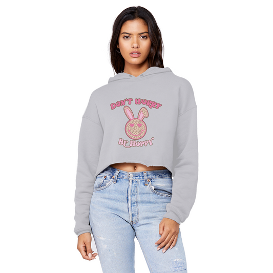 Don't worry be 'happy' Unisex Cropped Raw Edge Boyfriend Hoodie - DirectlyPersonalised