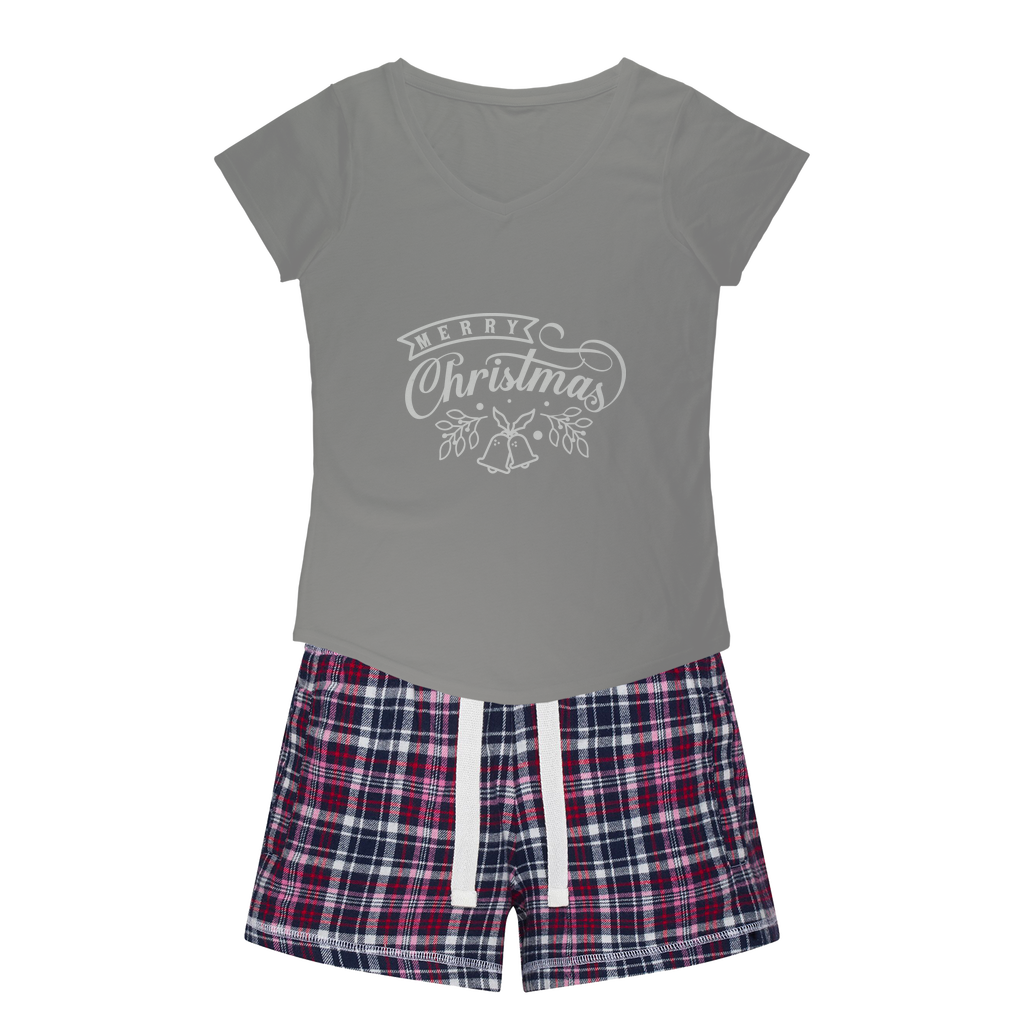 Merry Christmas White Women's Sleepy Tee and Flannel Short