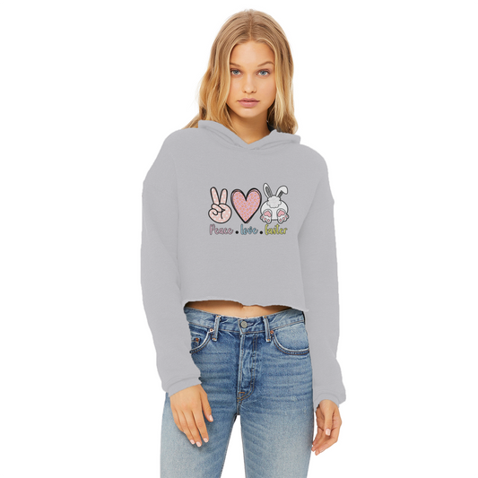 PEACE LOVE EASTER Ladies Cropped Raw Edge Hoodie - DirectlyPersonalised