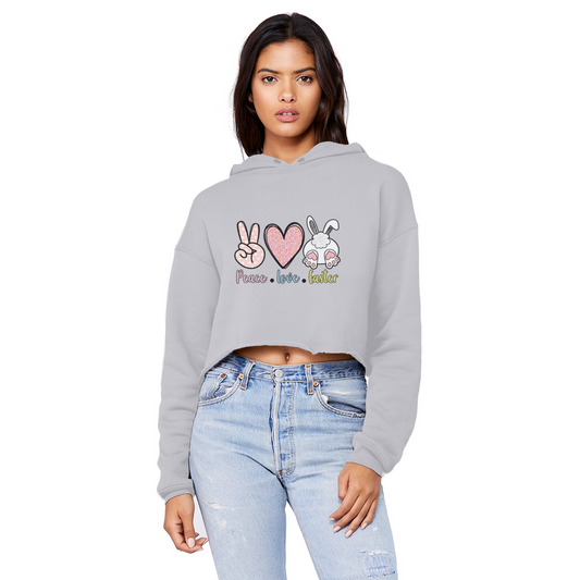 PEACE LOVE EASTER Unisex Cropped Raw Edge Boyfriend Hoodie - DirectlyPersonalised