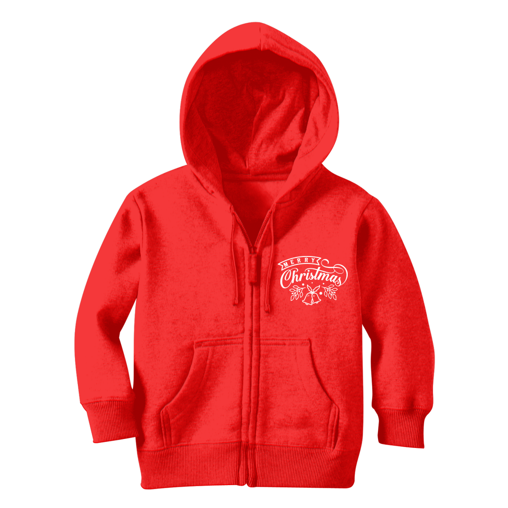 Merry Christmas White Classic Kids Zip Hoodie