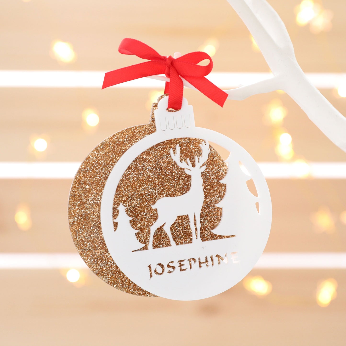 Personalised Custom White Rudolph Reindeer Christmas Tree Bauble Festive Decoration Ornament Decorations Personalise Name Xmas .o. - DirectlyPersonalised