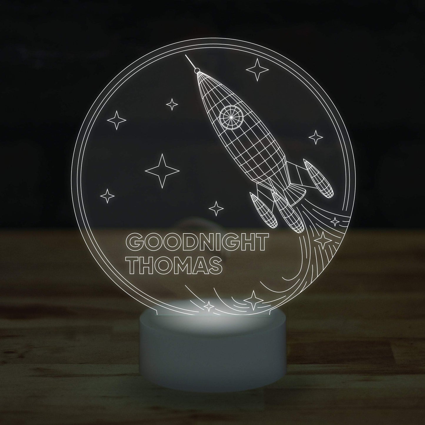 Personalised Name Rocket Lamp Custom 3D Effect Sleep Spaceship Nightlight 7 Colour LED USB Table Bedroom Desk Lamp - DirectlyPersonalised