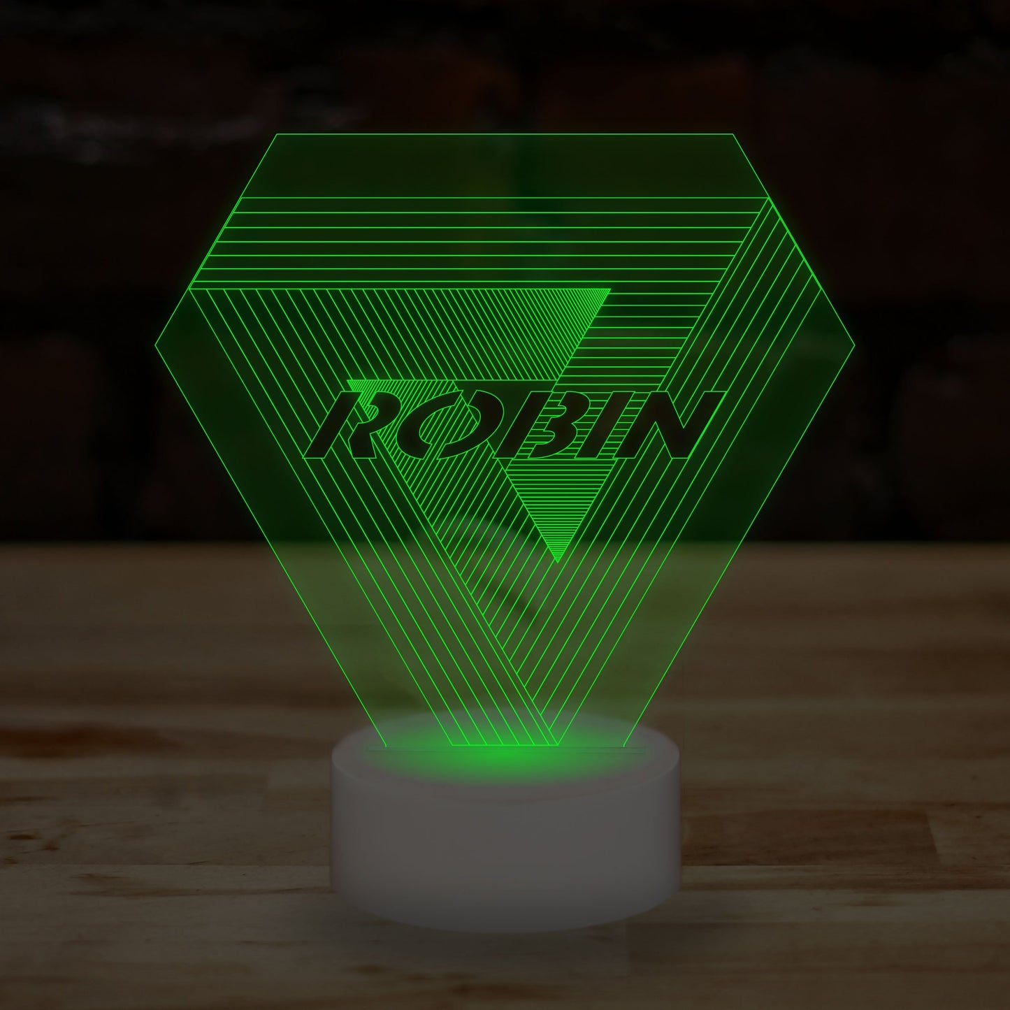Personalised Optical Illusion Lamp Custom 3D Effect Penrose Triangle Nightlight 7 Colour LED USB Table Bedroom Desk Lamp - DirectlyPersonalised