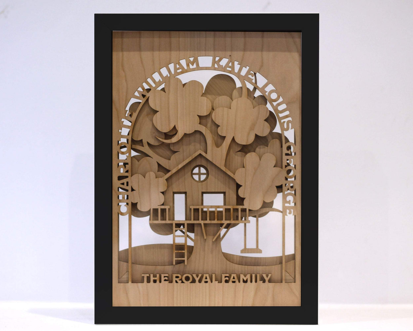 Personalised 3D Family Tree Treehouse in Oak Wood with Black Frame – Fast UK Delivery - DirectlyPersonalised