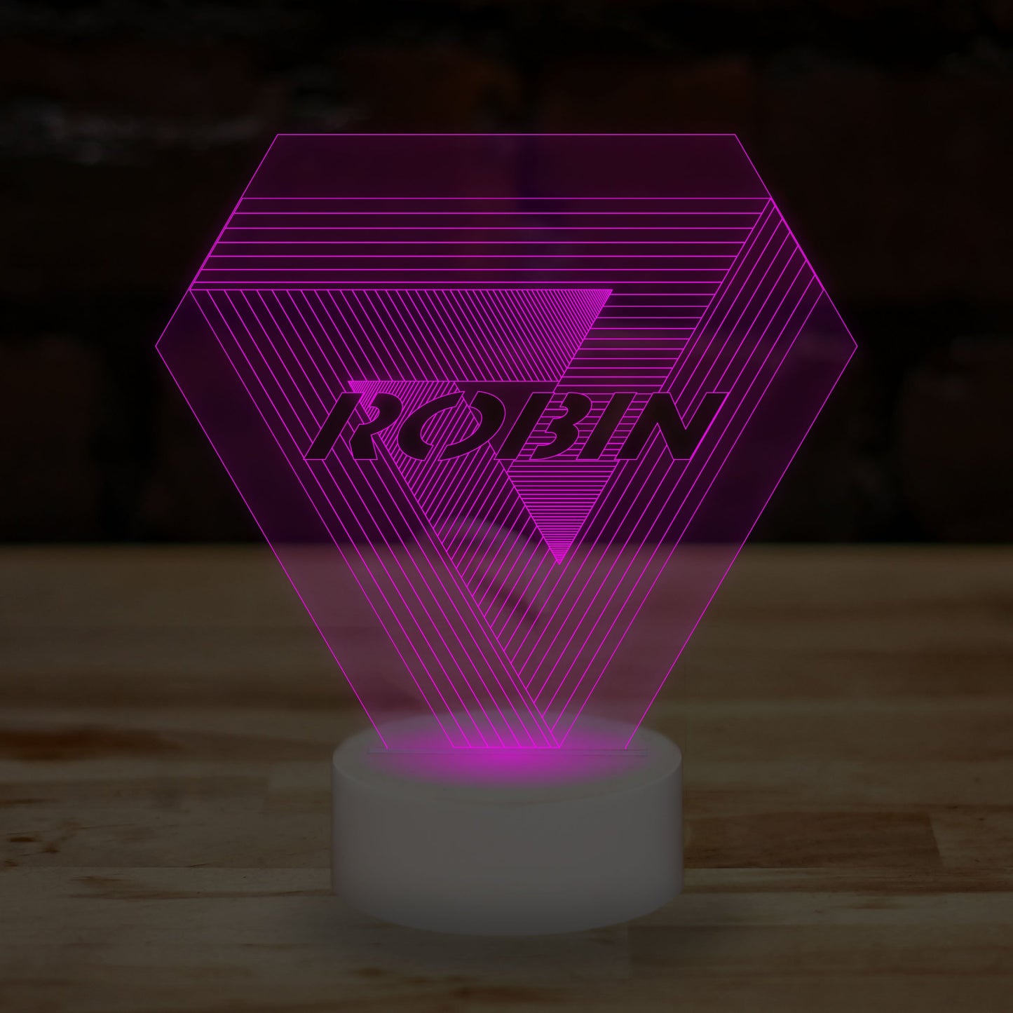 Personalised Optical Illusion Lamp Custom 3D Effect Penrose Triangle Nightlight 7 Colour LED USB Table Bedroom Desk Lamp - DirectlyPersonalised