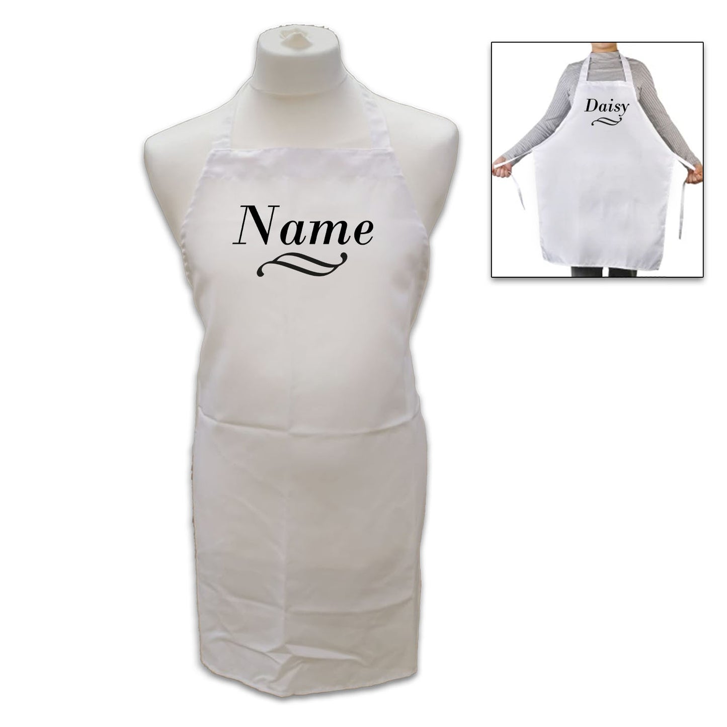 Personalised White Adult Apron – Name with Flourish