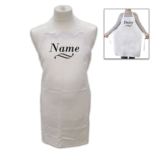 Personalised White Adult Apron – Name with Flourish