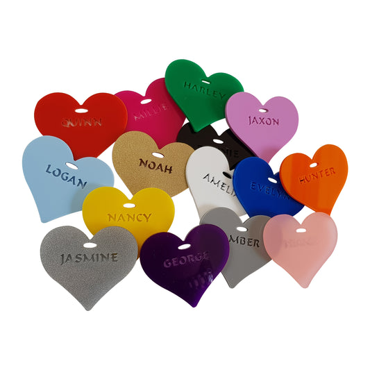 Personalised Name Heart in Coloured Acrylic - Gifts Events Charms