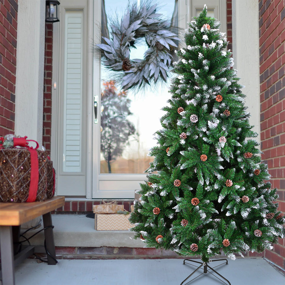 Christmas Tree 7FT 1350 Branch Flocking Spray White Tree Plus Pine Cone - DirectlyPersonalised