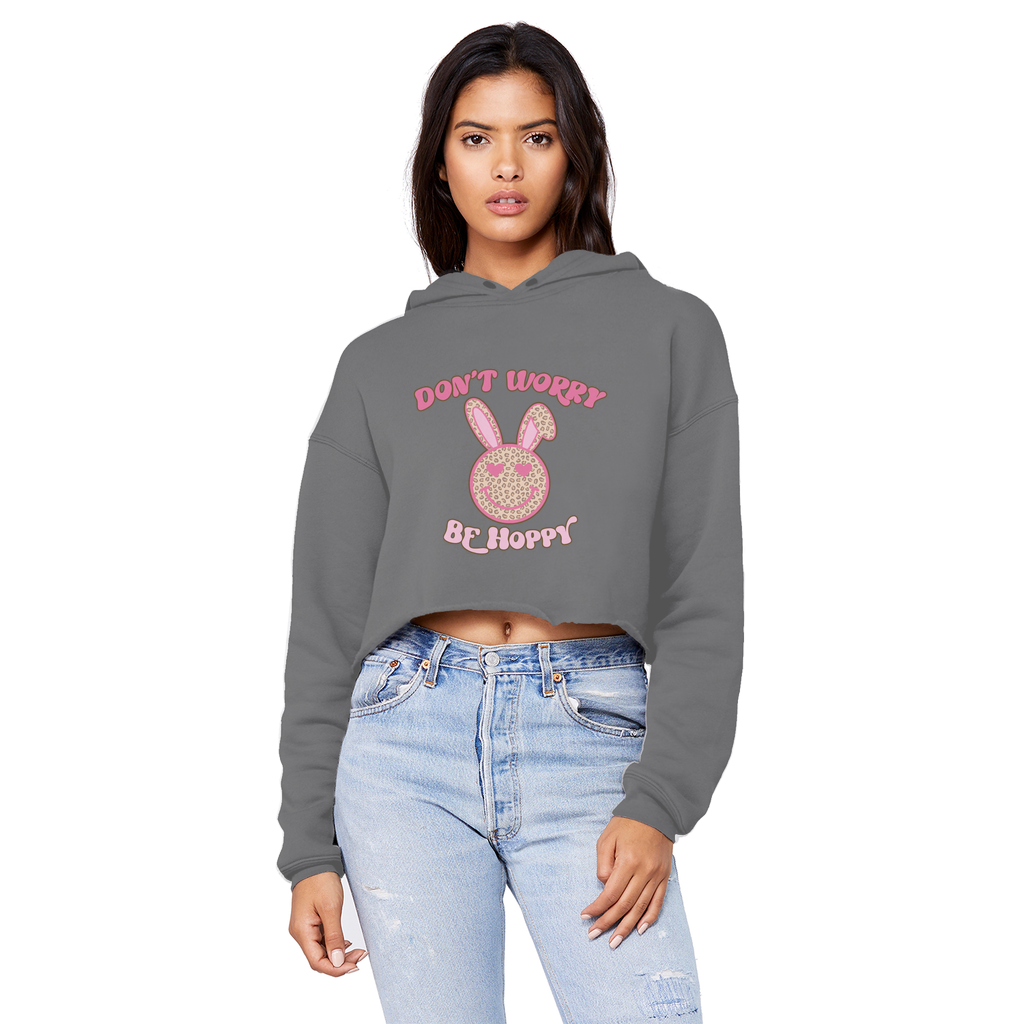 Don't worry be 'happy' Unisex Cropped Raw Edge Boyfriend Hoodie - DirectlyPersonalised