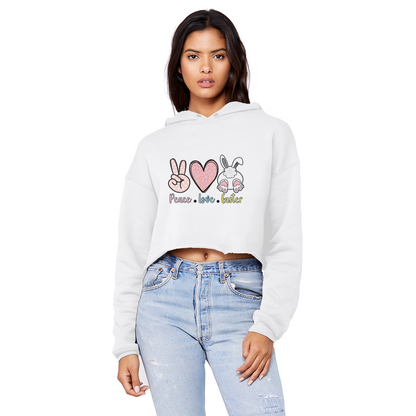PEACE LOVE EASTER Unisex Cropped Raw Edge Boyfriend Hoodie - DirectlyPersonalised