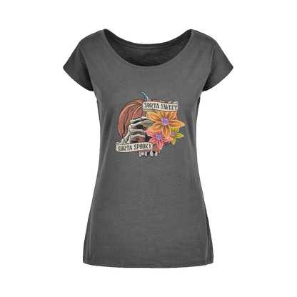 SORTA SWEET - SORTA SPOOKY Wide Neck Womens T-Shirt XS-5XL - DirectlyPersonalised