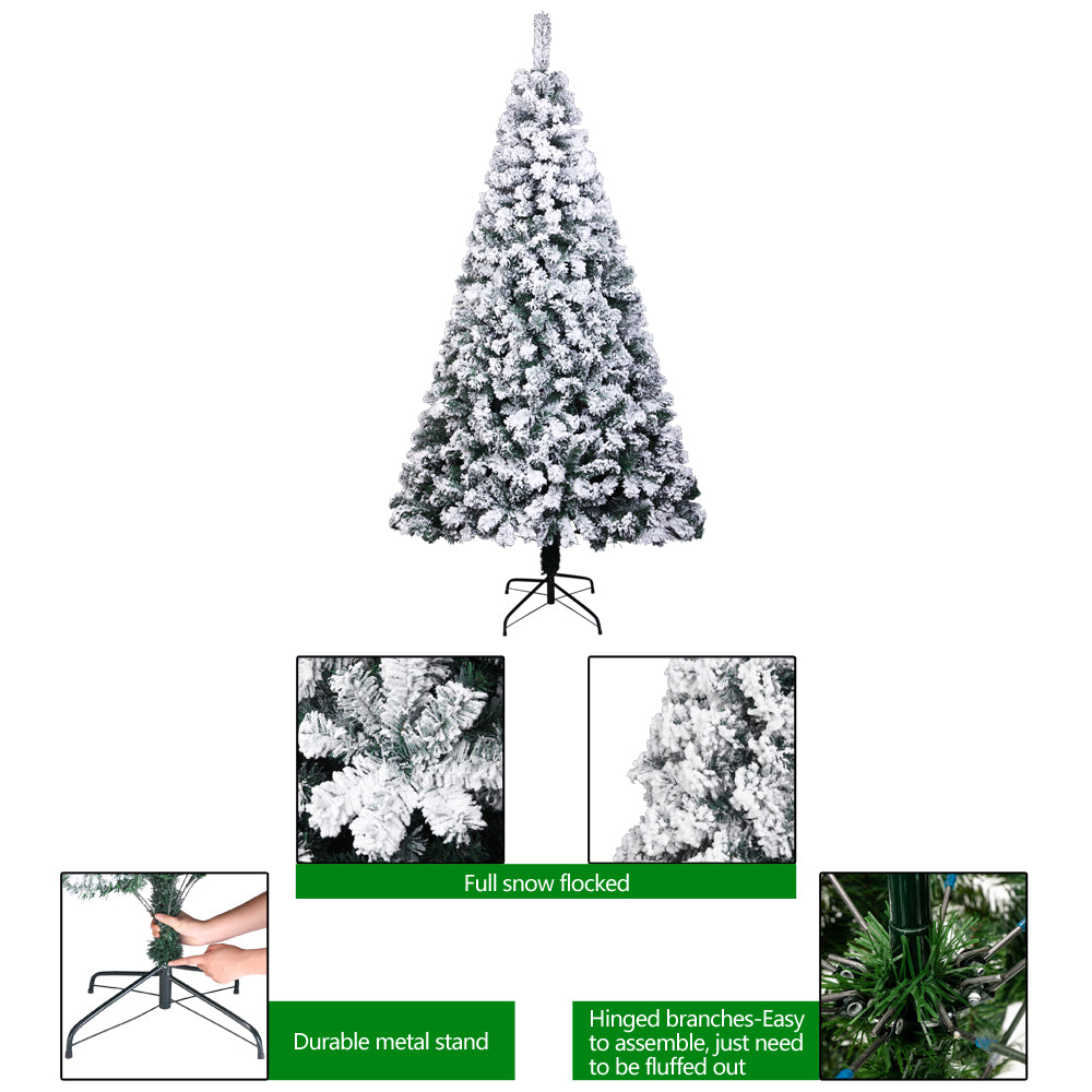 7ft PVC Flocking Christmas Tree 1300 Branches Spread Out Natural Tree - DirectlyPersonalised