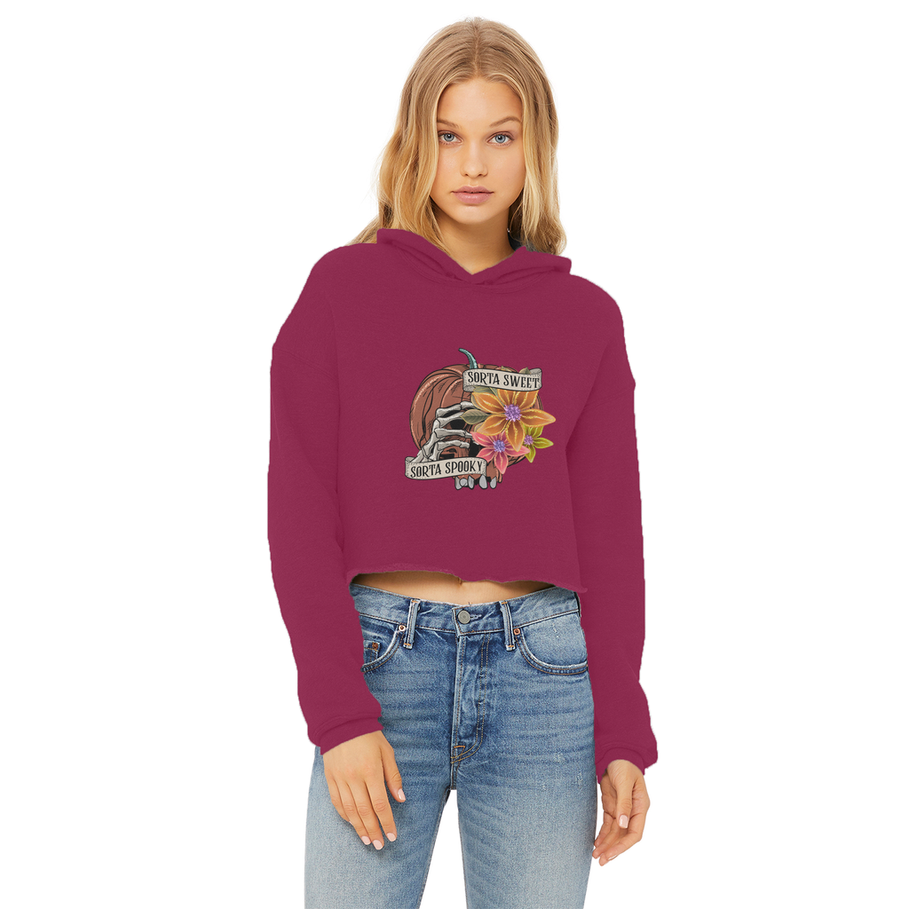 SORTA SWEET - SORTA SPOOKY Ladies Cropped Raw Edge Hoodie - DirectlyPersonalised