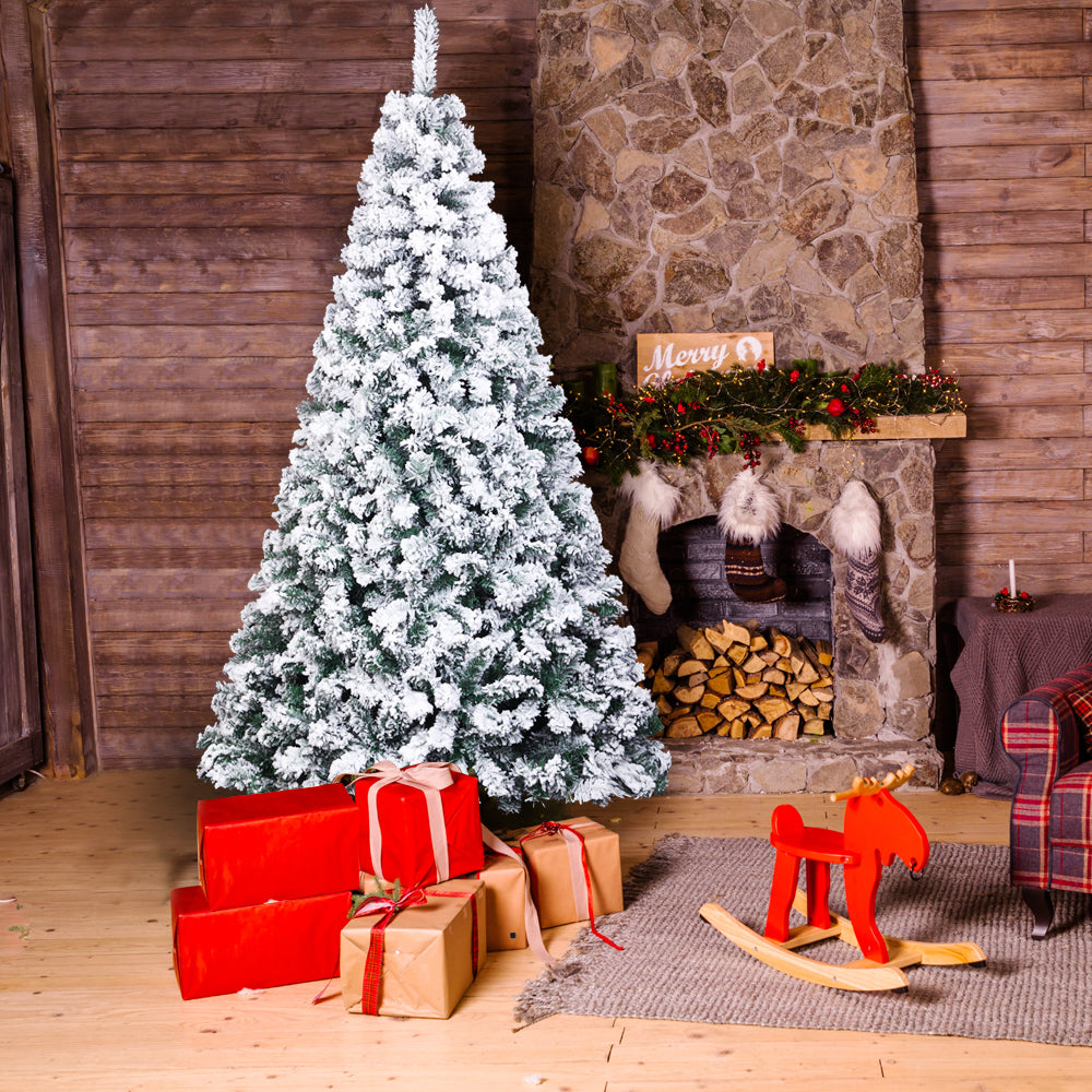 7ft PVC Flocking Christmas Tree 1300 Branches Spread Out Natural Tree - DirectlyPersonalised