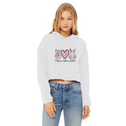 PEACE LOVE EASTER Ladies Cropped Raw Edge Hoodie - DirectlyPersonalised