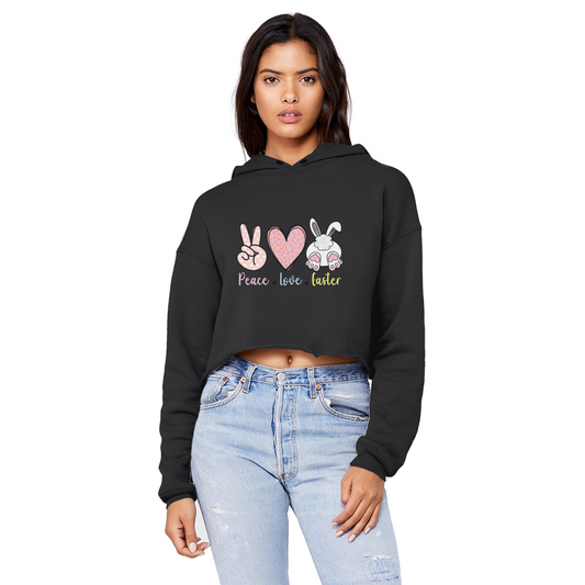 PEACE LOVE EASTER Unisex Cropped Raw Edge Boyfriend Hoodie - DirectlyPersonalised