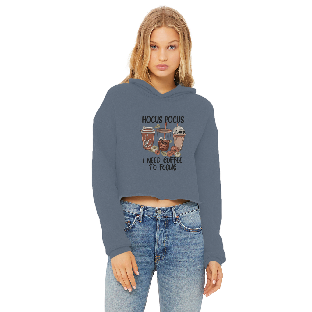 HOCUS POCUS -COFFEE DESIGN Ladies Cropped Raw Edge Hoodie - DirectlyPersonalised