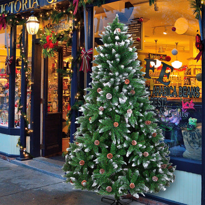 Christmas Tree 7FT 1350 Branch Flocking Spray White Tree Plus Pine Cone - DirectlyPersonalised