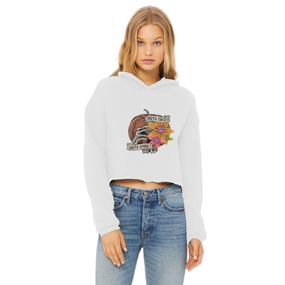 SORTA SWEET - SORTA SPOOKY Ladies Cropped Raw Edge Hoodie