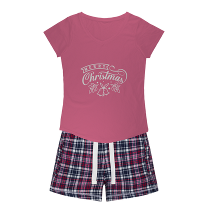 Merry Christmas White Women's Sleepy Tee and Flannel Short