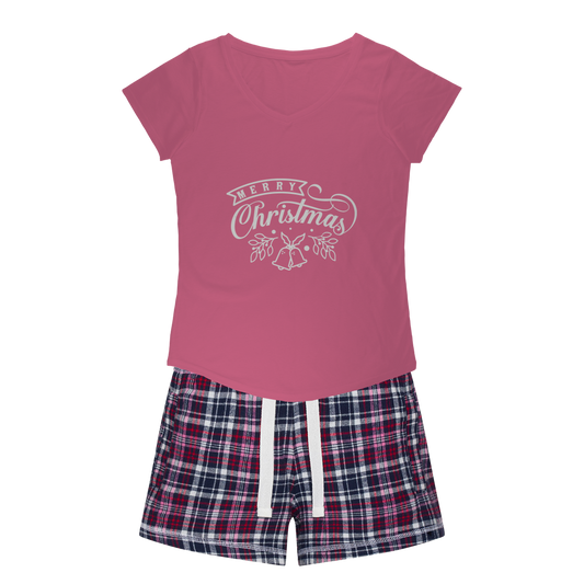 Merry Christmas White Women's Sleepy Tee and Flannel Short