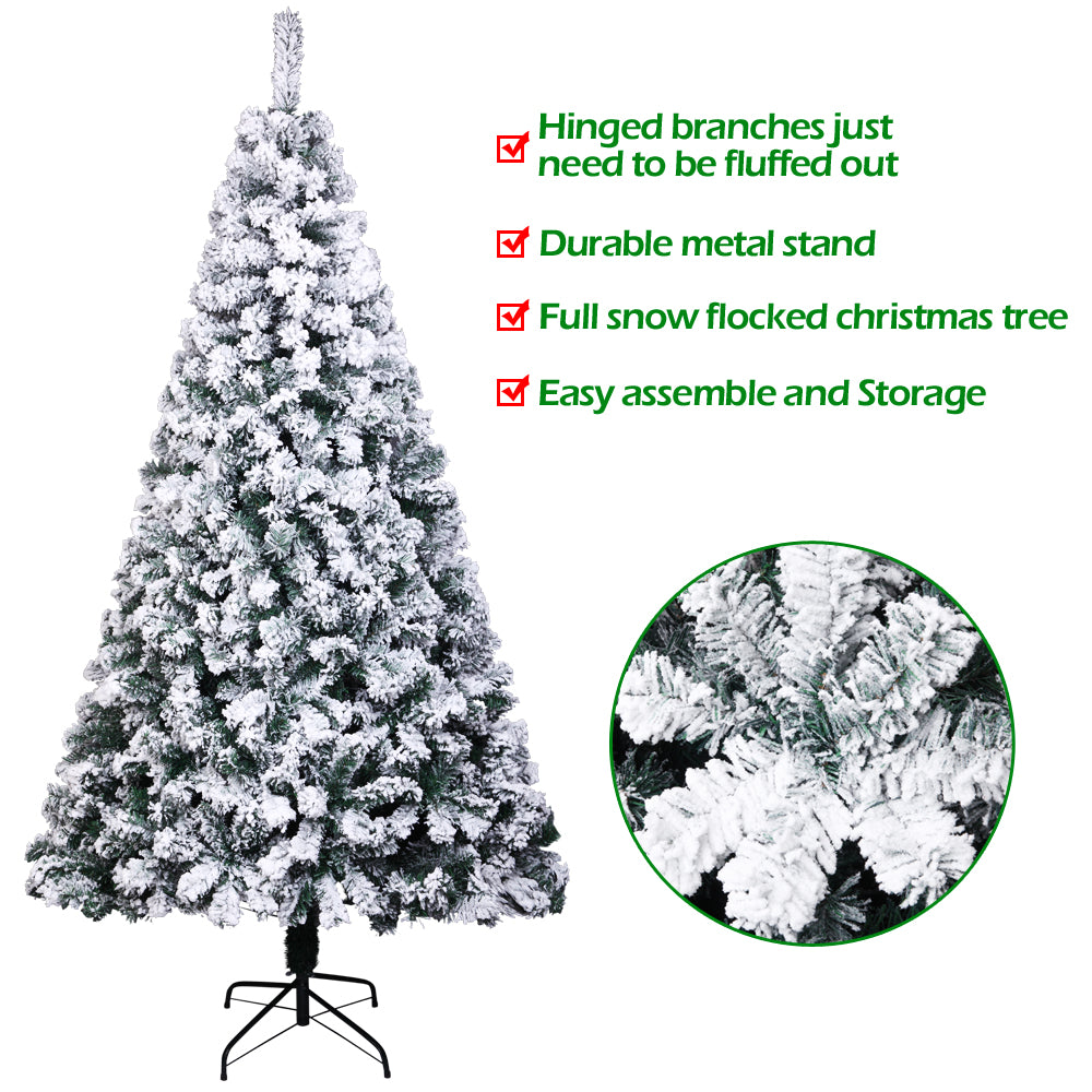 7ft PVC Flocking Christmas Tree 1300 Branches Spread Out Natural Tree - DirectlyPersonalised