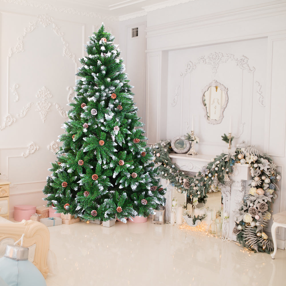 Christmas Tree 7FT 1350 Branch Flocking Spray White Tree Plus Pine Cone - DirectlyPersonalised