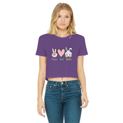 PEACE LOVE EASTER Classic Women's Cropped Raw Edge T-Shirt - DirectlyPersonalised