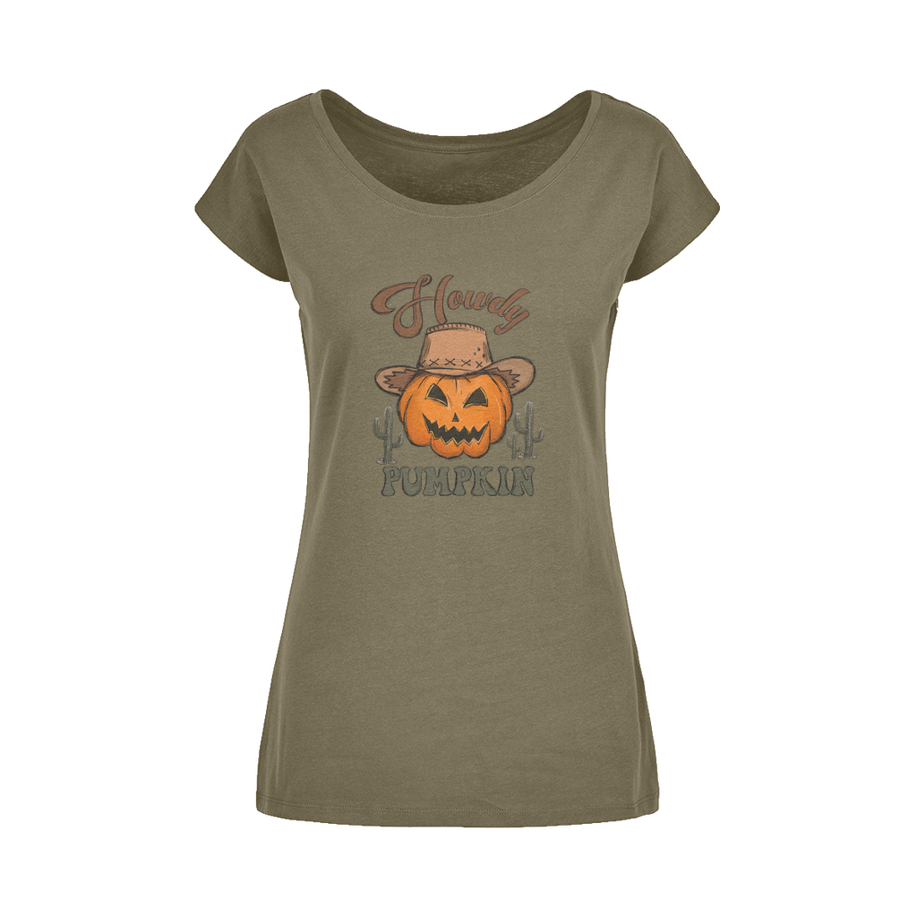 HOWDY PUMPKIN Wide Neck Womens T-Shirt XS-5XL - DirectlyPersonalised