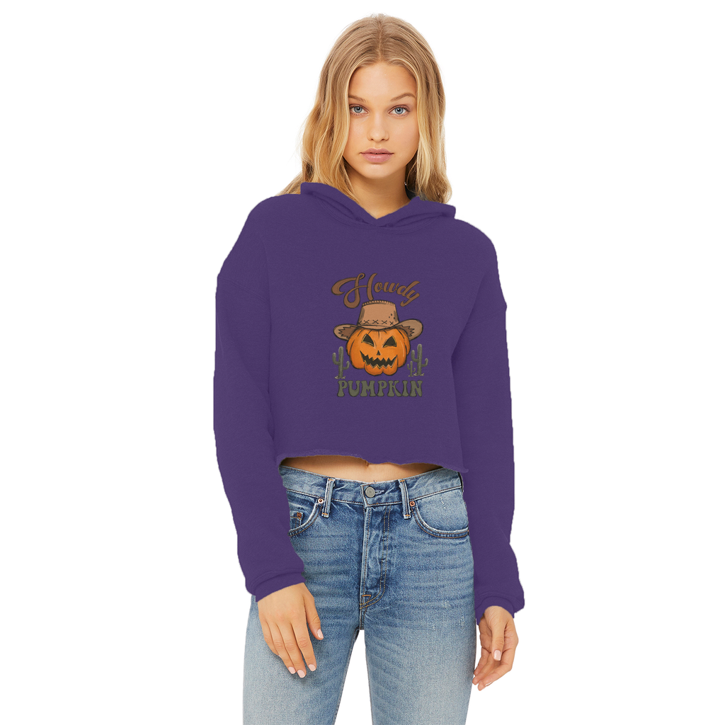 HOWDY PUMPKIN Ladies Cropped Raw Edge Hoodie - DirectlyPersonalised