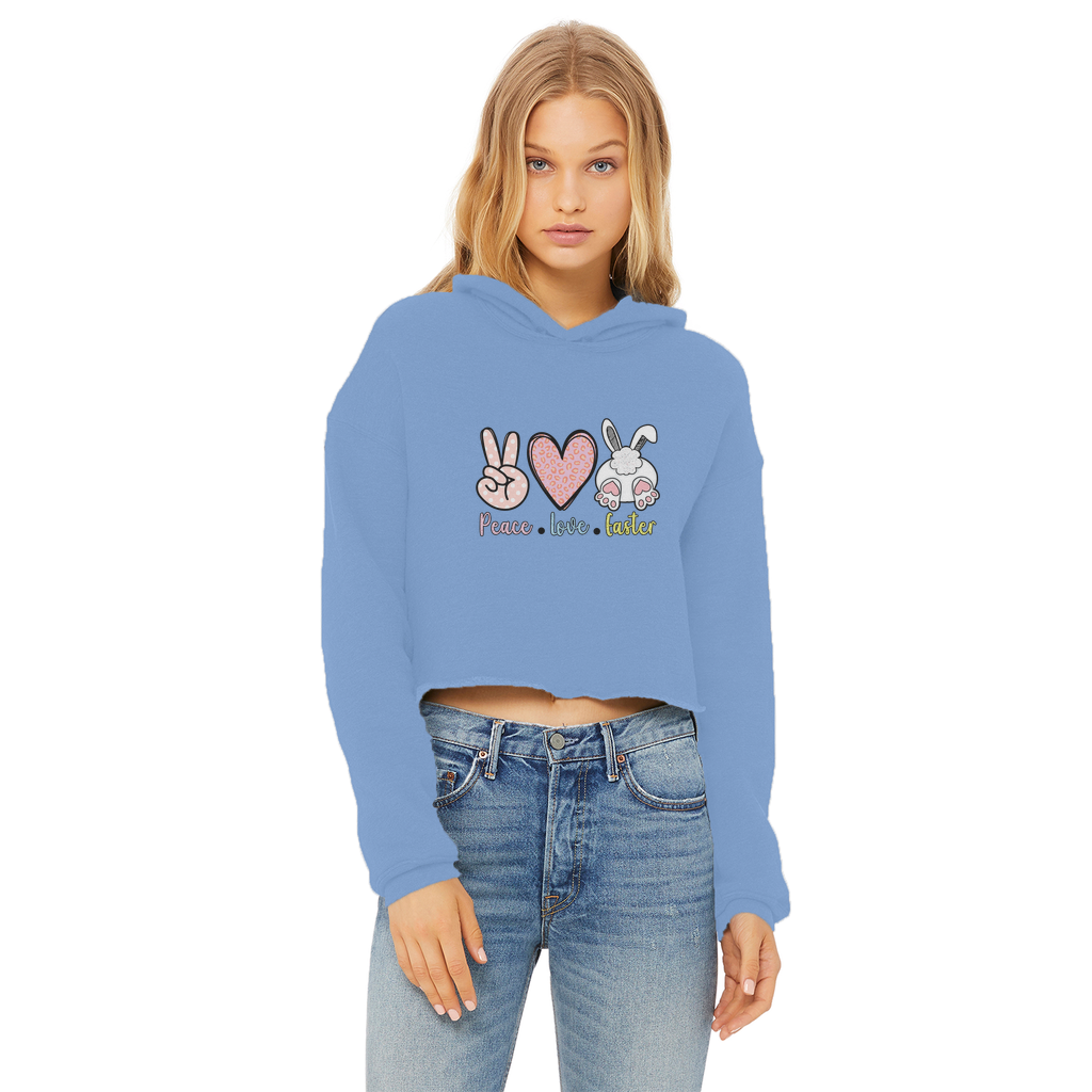 PEACE LOVE EASTER Ladies Cropped Raw Edge Hoodie - DirectlyPersonalised