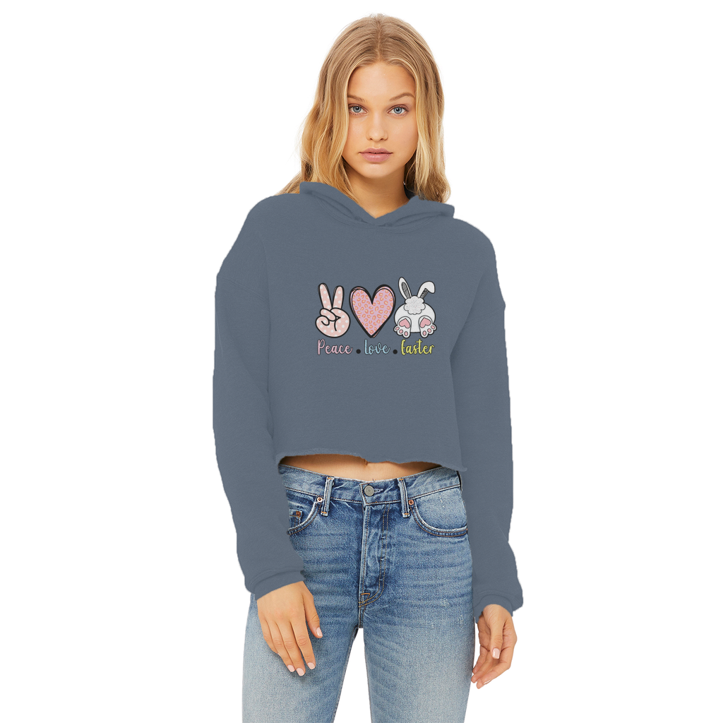 PEACE LOVE EASTER Ladies Cropped Raw Edge Hoodie - DirectlyPersonalised