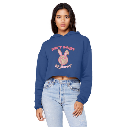 Don't worry be 'happy' Unisex Cropped Raw Edge Boyfriend Hoodie - DirectlyPersonalised