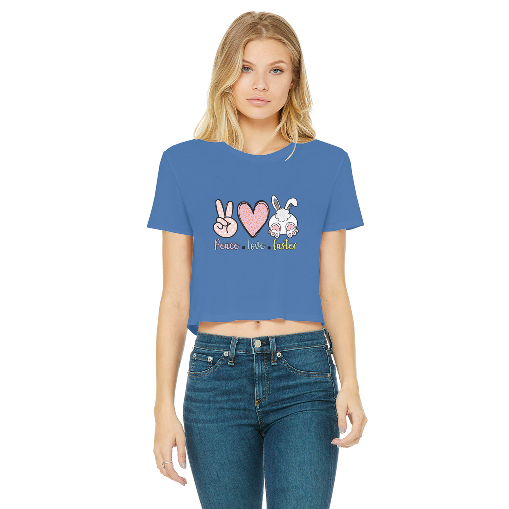PEACE LOVE EASTER Classic Women's Cropped Raw Edge T-Shirt - DirectlyPersonalised