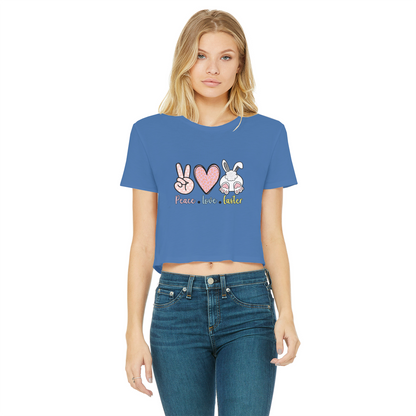 PEACE LOVE EASTER Classic Women's Cropped Raw Edge T-Shirt - DirectlyPersonalised