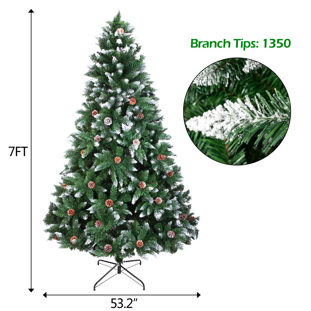 Christmas Tree 7FT 1350 Branch Flocking Spray White Tree Plus Pine Cone - DirectlyPersonalised