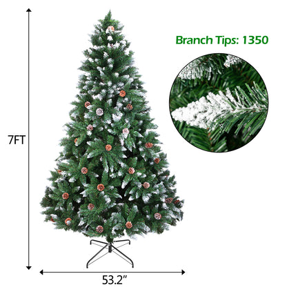 Christmas Tree 7FT 1350 Branch Flocking Spray White Tree Plus Pine Cone - DirectlyPersonalised