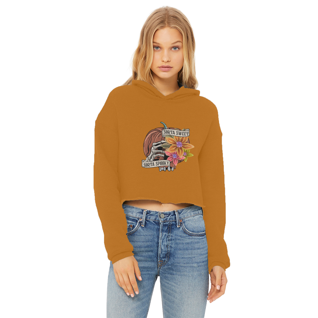 SORTA SWEET - SORTA SPOOKY Ladies Cropped Raw Edge Hoodie - DirectlyPersonalised