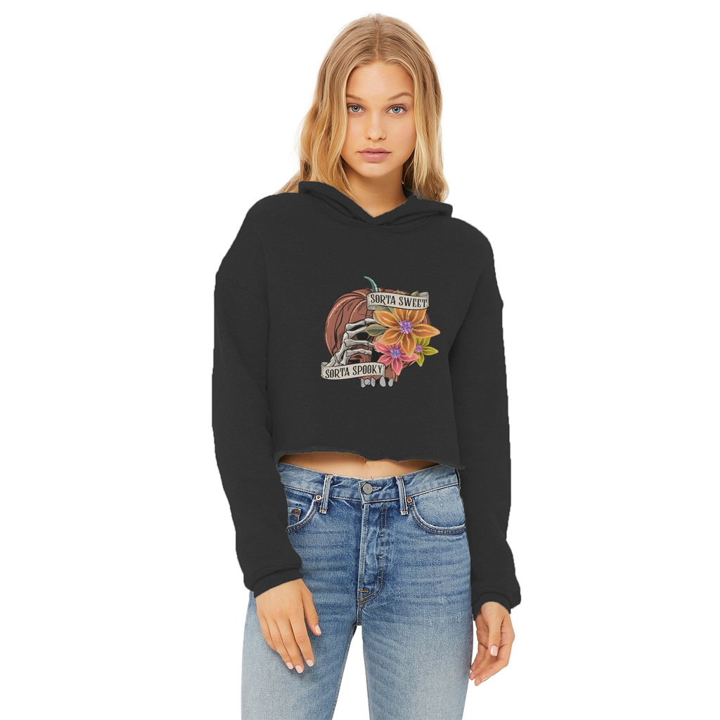SORTA SWEET - SORTA SPOOKY Ladies Cropped Raw Edge Hoodie - DirectlyPersonalised
