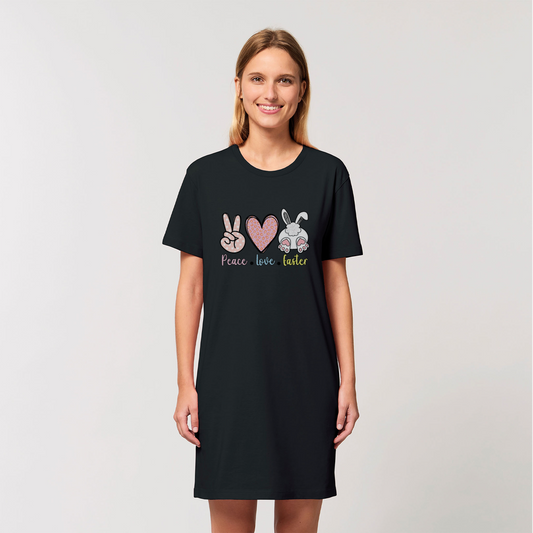 PEACE LOVE EASTER Organic T-Shirt Dress - DirectlyPersonalised